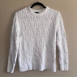 Express Men’s White Cotton Cable Knit Sweater Crewneck Size Small Preppy